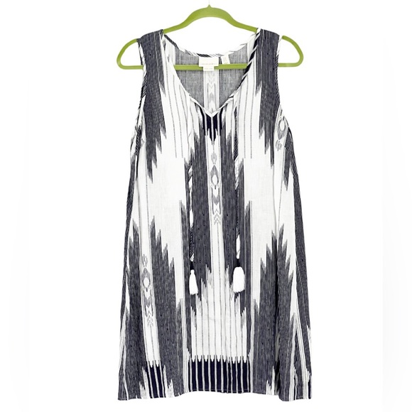 CYNTHIA ROWLEY Navy & White Linen Dress Size 10 - Picture 1 of 5